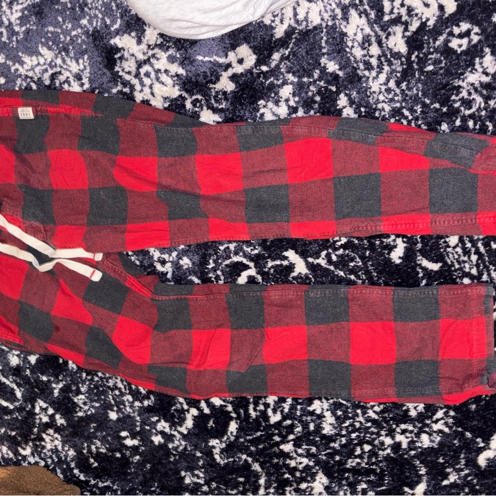 Abercrombie & Fitch Red and Black Plaid Sweatpants